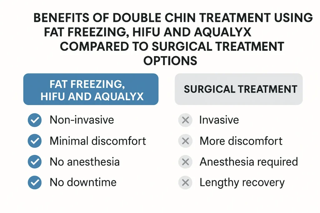 Graphic about the benefits of double chin treatment Slough - from LA LIPO