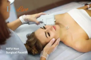 Woman having Hi-Fu to reduce wrinkles Slough.