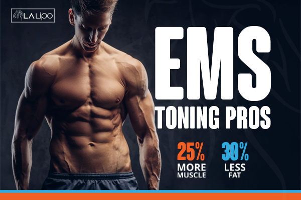 Graphic of man with toned body showing the benefits of LA-EMS Body Sculpting Slough treatment