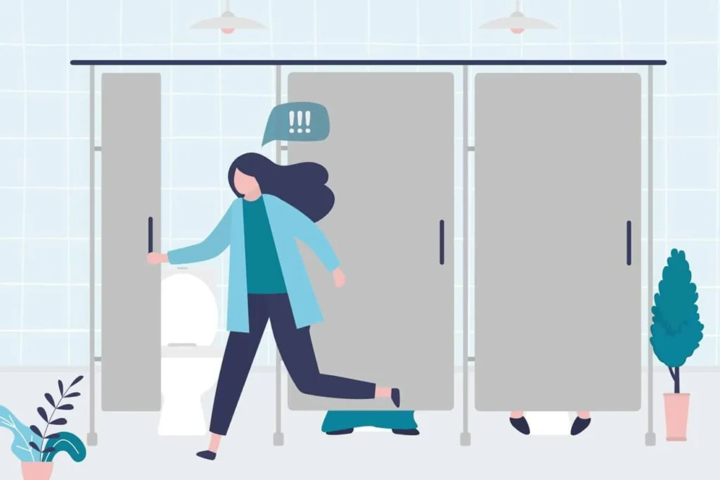 graphic of Urine incontinence Slough woman running to the toilet.